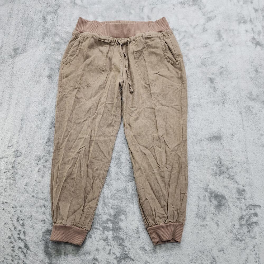 Love Tree Happens Pants Womens XS Brown Linen Viscose Crop Jogger Casual Airy